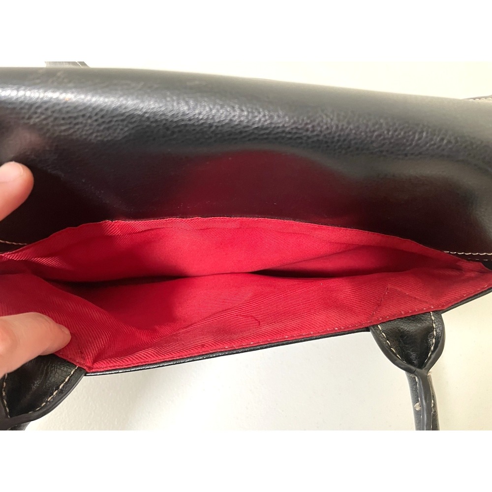 Liz Claiborne Double Top Handle Black Leather Handbag Purse Satchel Red‎ Zipper - Picture 15 of 15